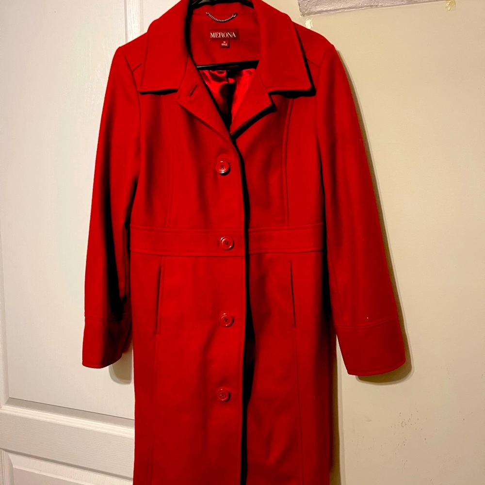 Red pea coat size medium length long